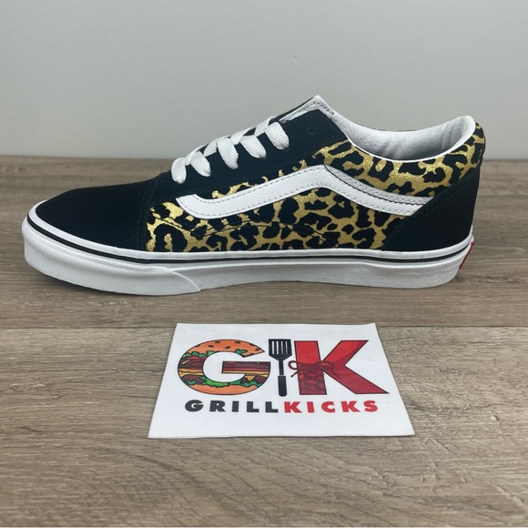 NEW Vans Old Skool Women's/Kids Cheetah Leopard Glitter Low Athletic Skate - Picture 3 of 5